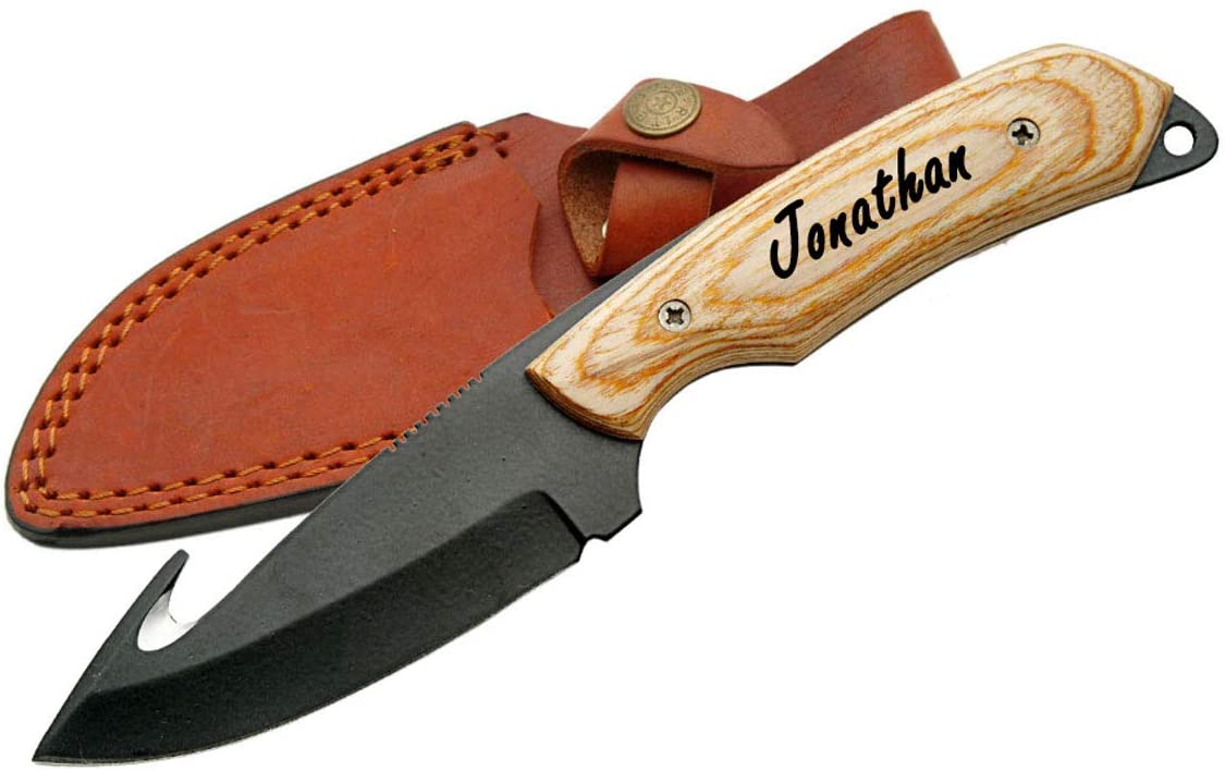 GIFTS INFINITY 8" Fixed Blade Knife with Sheath, Tang Hunting Knife with High Carbon Steel Blade, Non-Slip Wooden Handle