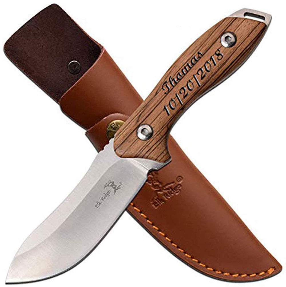 GIFTS INFINITY Free Engraving Custom 9" Overall Pocket Knife Gift For All, Hunting Knife with Wooden Handle and Sheath