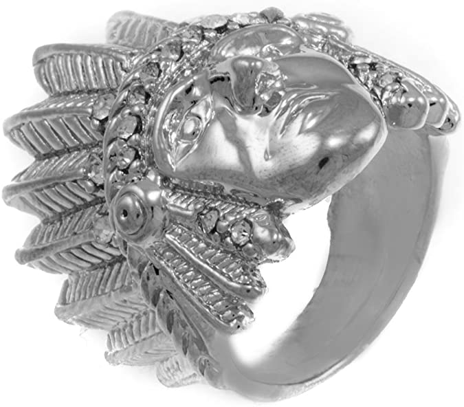 Gifts Infinity Indian Chief Ring for Men, Native American Indian Head Rings - Gold Tone CZ Stones Hip Hop Style Ring