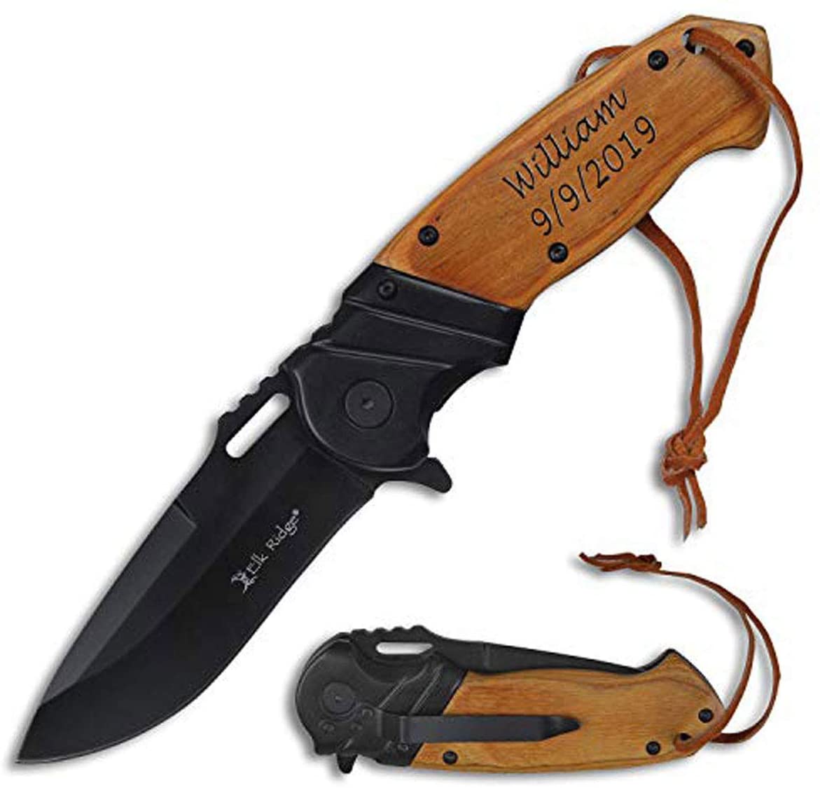 ELK RIDGE ER-A003LBB BROWN PAKKAWOOD OPEN ASSISTED KNIFE 4.75" CLOSED