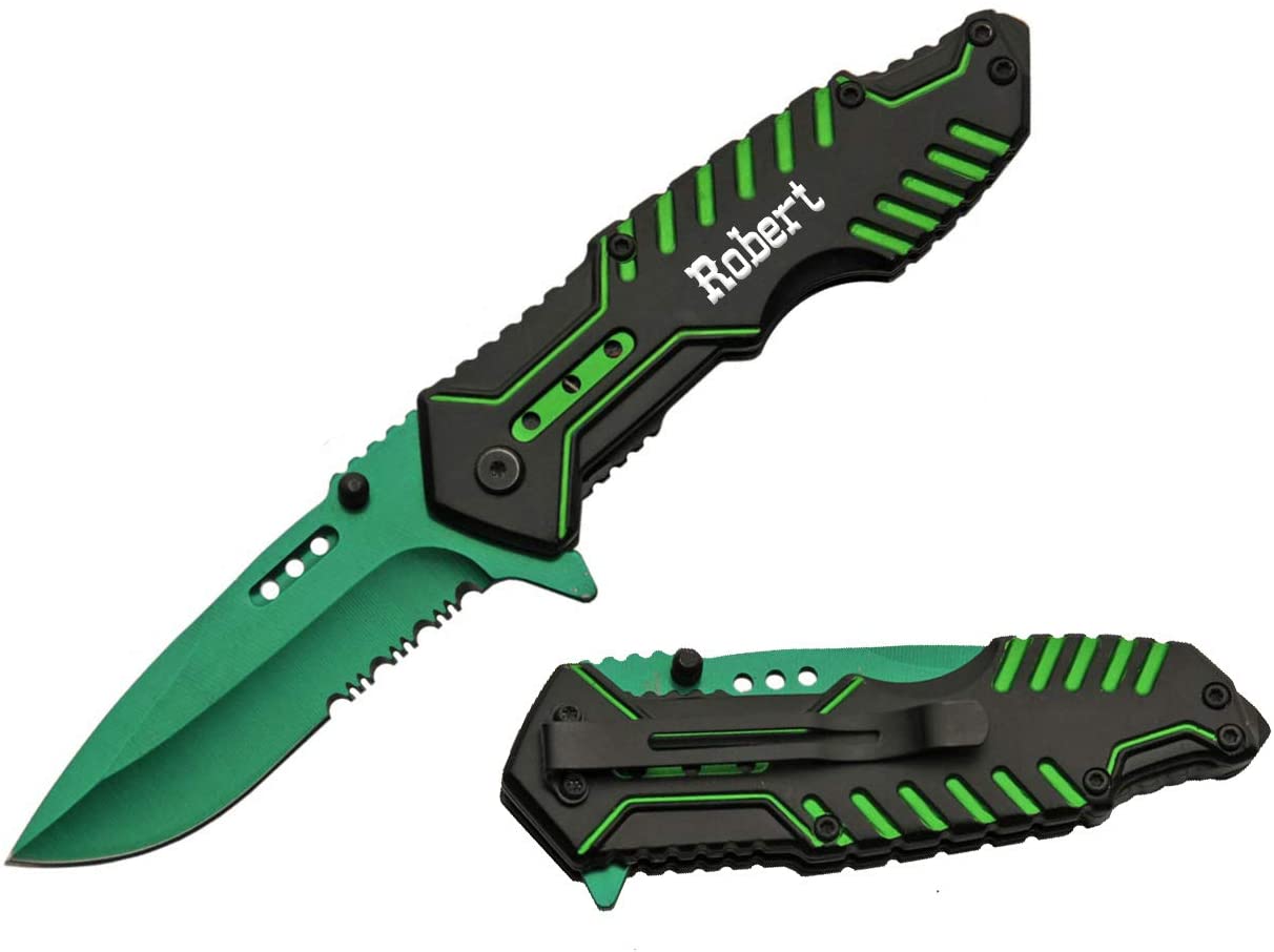GIFTS INFINITY Perfect Personalized Engraved 8" Green Cyber Folder Metal Pocket Knife, Perfect Gift for Boyfriend
