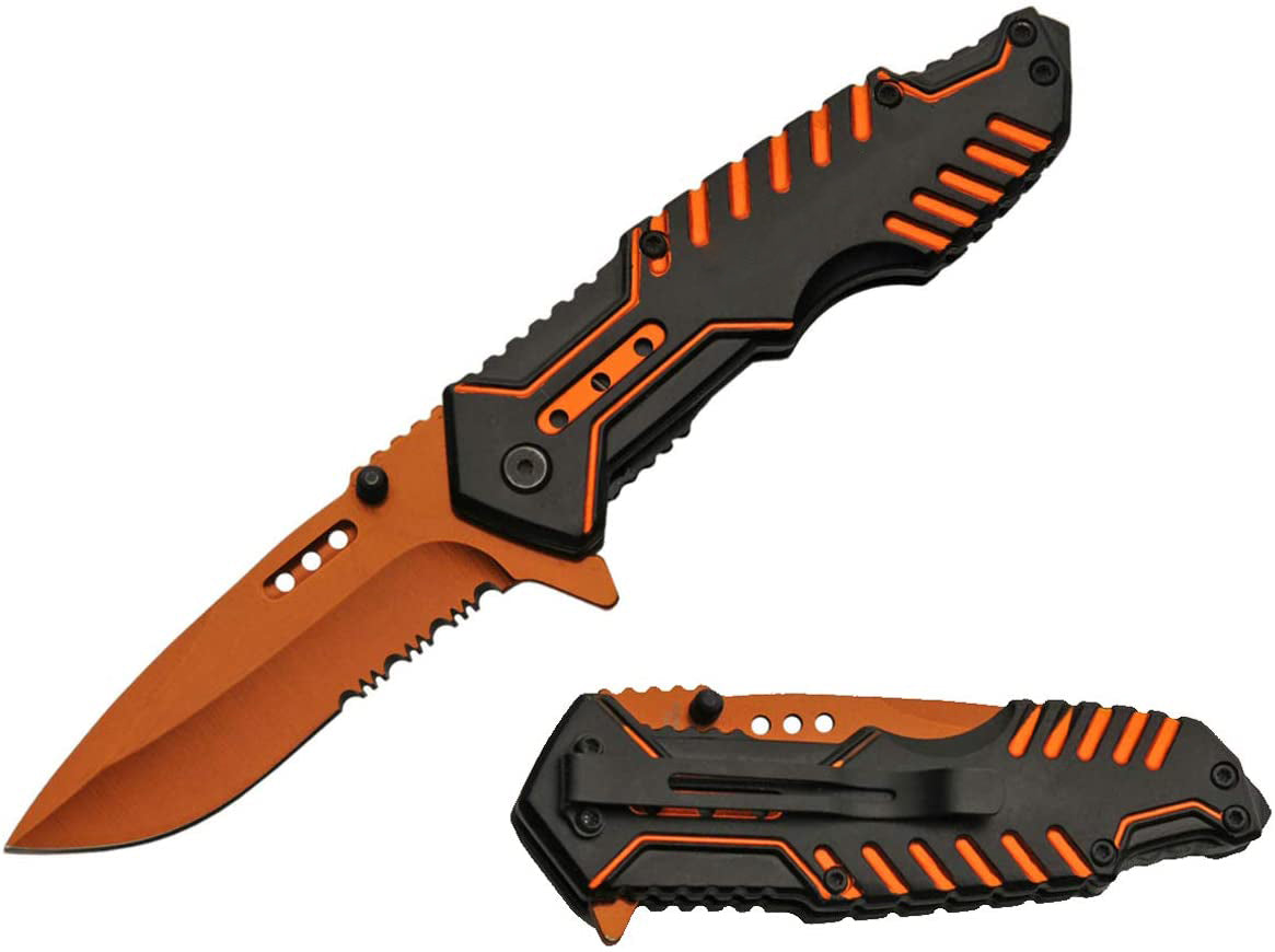 Laser Engraved 5 Orange Cyber Folder Metal Pocket Knife, Stainless Steel  Black and Orange Handle