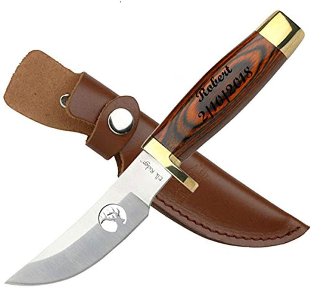 GIFTS INFINITY Free Engraving Custom 7.5" Pocket Fixed Blade Knife with Full Tang Wood Handle with Nickel Silver Bolster