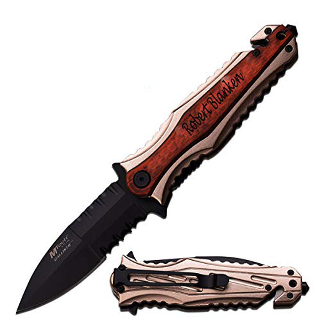 GIFTS INFINITY Personalized Laser Engraved 4.5" Closed Pocket Knife with Stonewashed Blade, Brown wood Handle