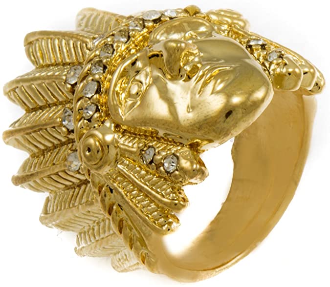 Gifts Infinity Indian Chief Ring for Men, Native American Indian Head Rings - Gold Tone CZ Stones Hip Hop Style Ring