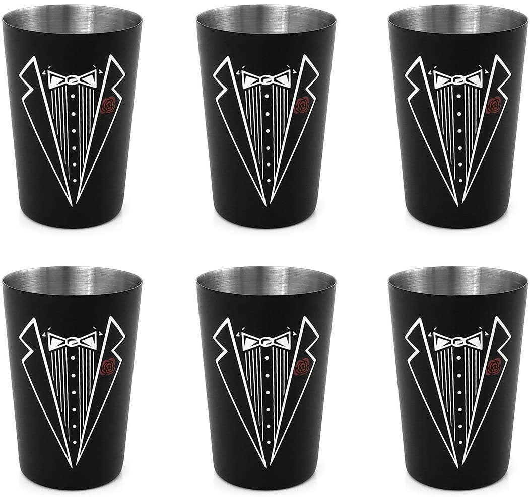 Tuxedo 2 oz Stainless Steel Set Of 6 Shot Glasses.