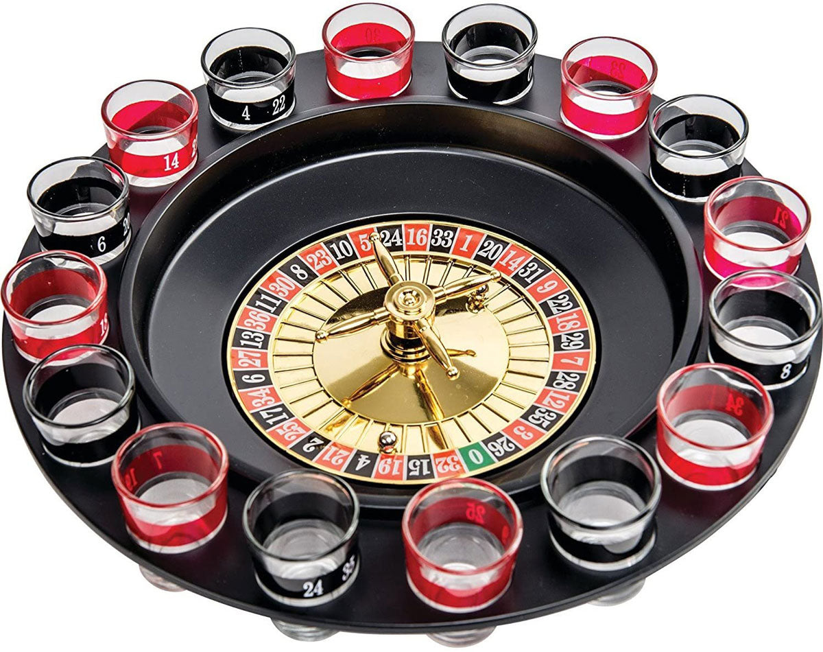 Roulette Set Entertaining Party Drinking Game - Shot Glass Roulette - Drinking Game Set (2 Balls and 16 Glasses)