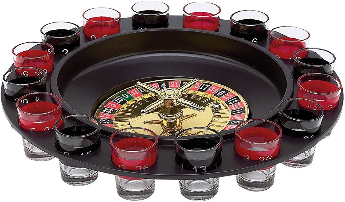 Roulette Set Entertaining Party Drinking Game - Shot Glass Roulette - Drinking Game Set (2 Balls and 16 Glasses)
