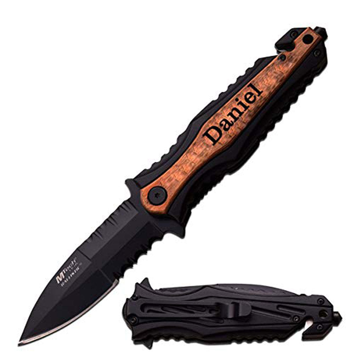 GIFTS INFINITY 7.75" Personalized Laser Engraved Pocket Knife, Tactical Folding Pocket Knife, Seatbelt Cutter