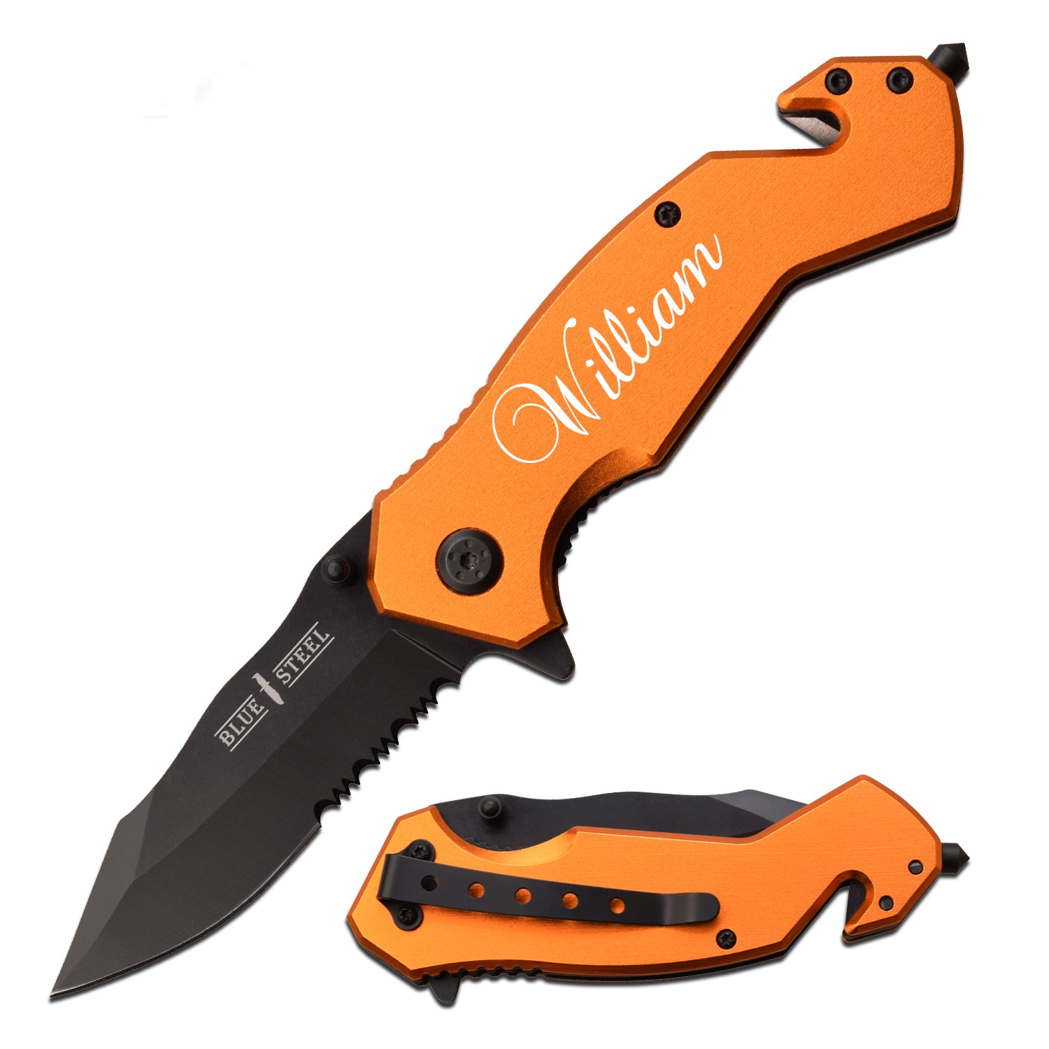 GIFTS INFINITY Customizable Laser Engraved 7.25" Pocket Knife, Gentleman's Folding Knife, Glass Breaker and Seat Belt Cutter