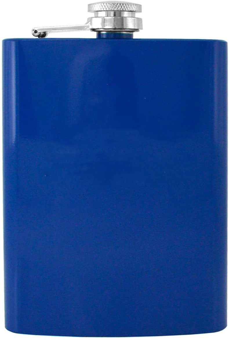 8oz Blue Brushed and Polished Stainless Steel Flask with Sleek