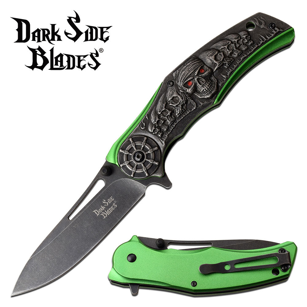 Gifts Infinity Skull Personalized Laser Engraved Assisted Opening 8.9" Pocket Knife, Fathers Day, Groomsmen Gift (Green)