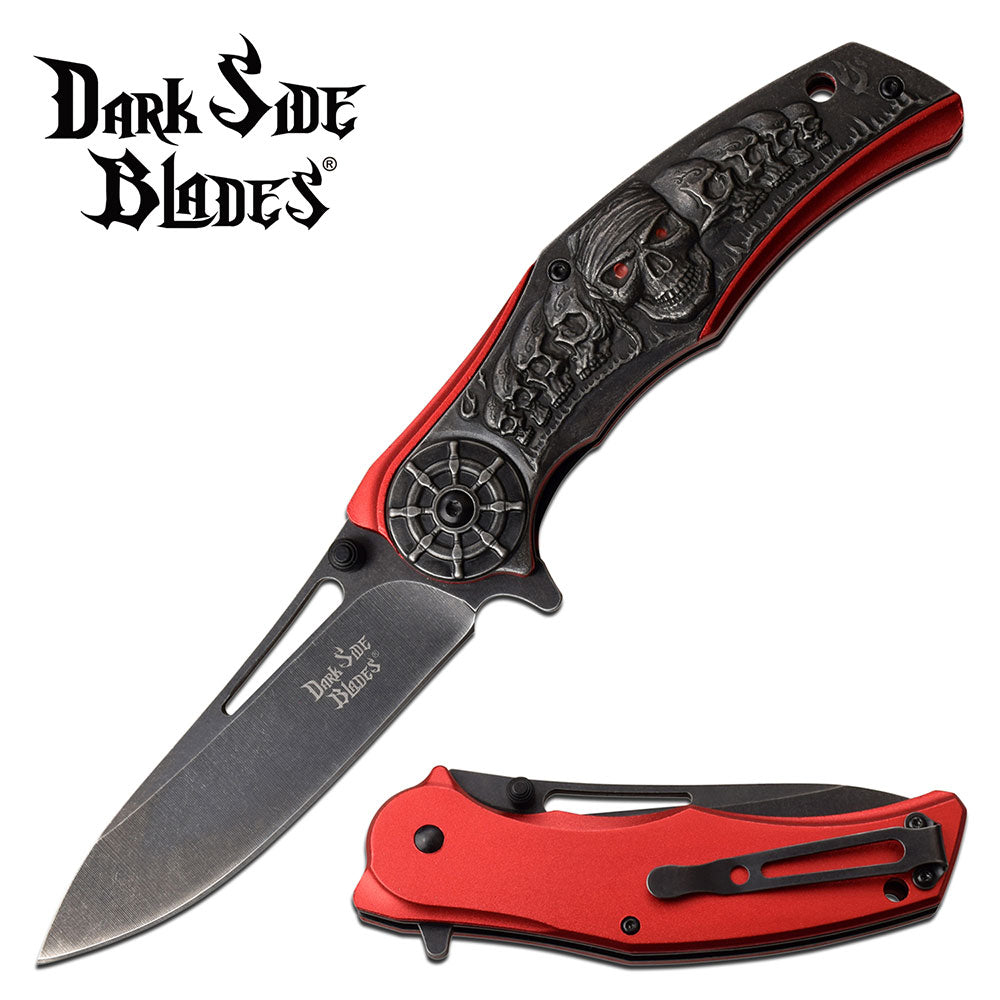 Gifts Infinity Skull Personalized Laser Engraved 8.9" Assisted Opening Pocket Knife, Fathers Day, Groomsmen Gift (Red)