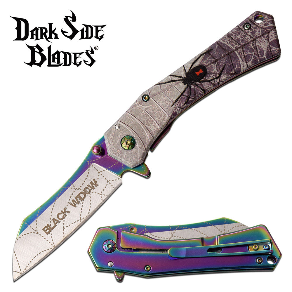 GIFTS INFINITY 7.75" Overall Black Widow Spider 3D Handle Pocket Folding Knife, Rainbow Titanium Blade