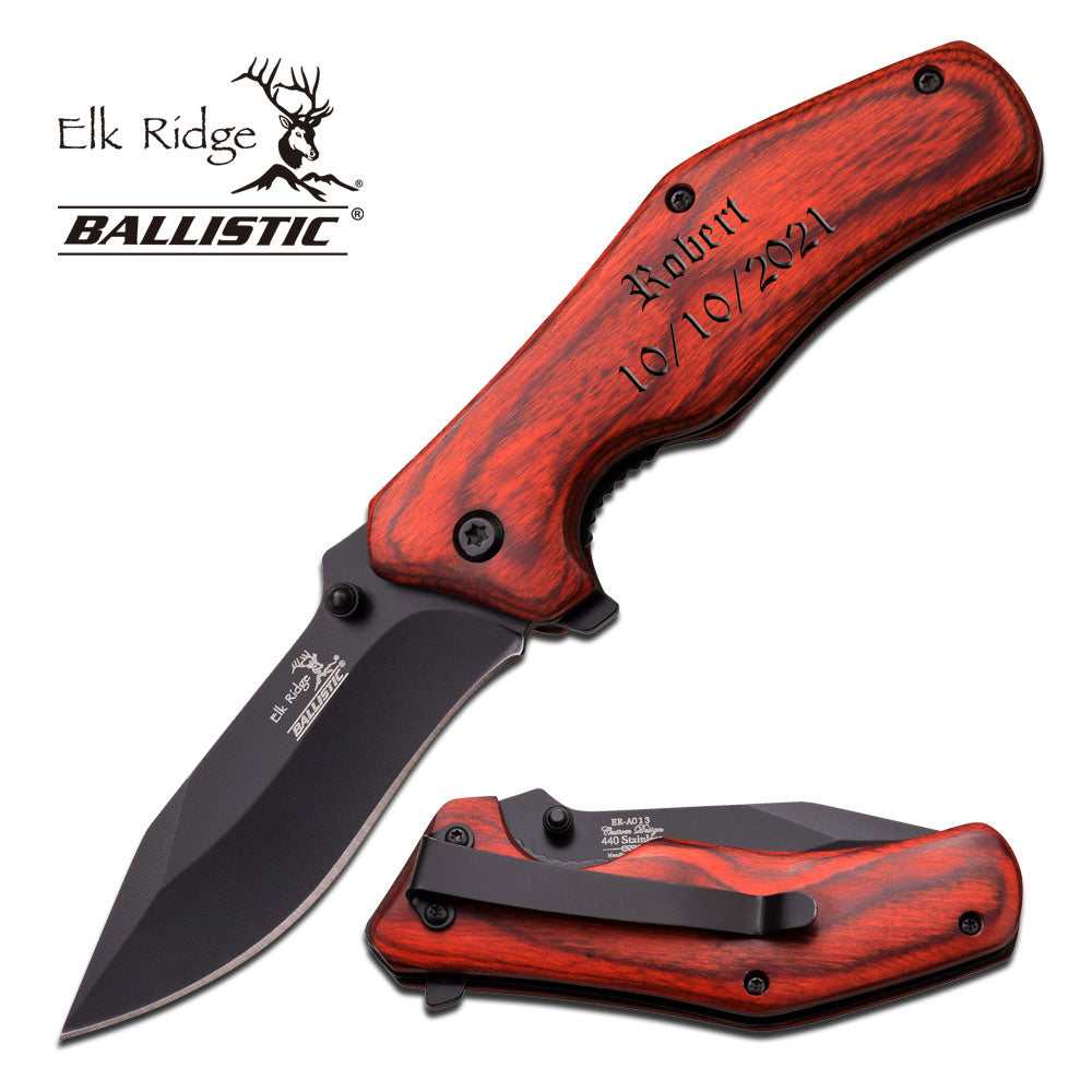 GIFTS INFINITY Customizable Laser Engraved 4.1" Closed Folding Knife, Open Assisted Stainless Steel Blade with Wooden Handle