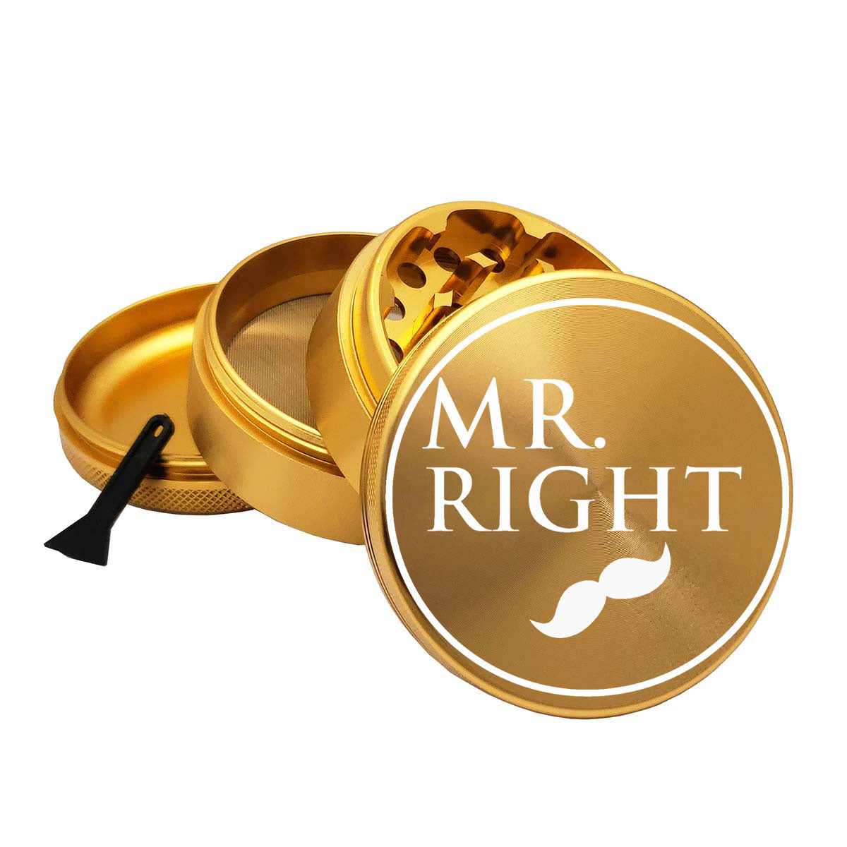 Mr Right 65mm Green Metal Spice Herb 4 Part Gold Grinders