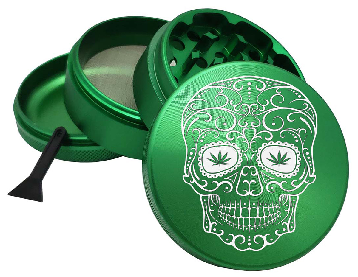Copy of Sugar Skull 65mm Green Metal Spice Herb 4 Part Green Grinder