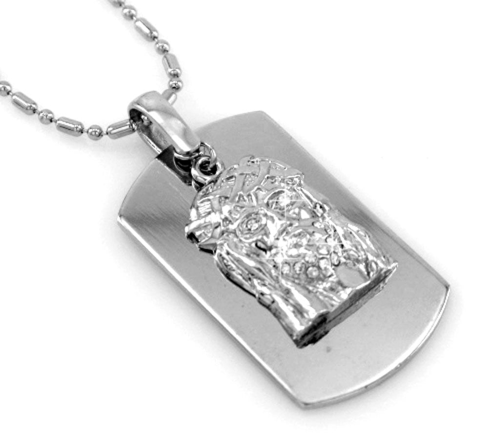 Jesus Face Silver Tone Dog Tag Necklace #1