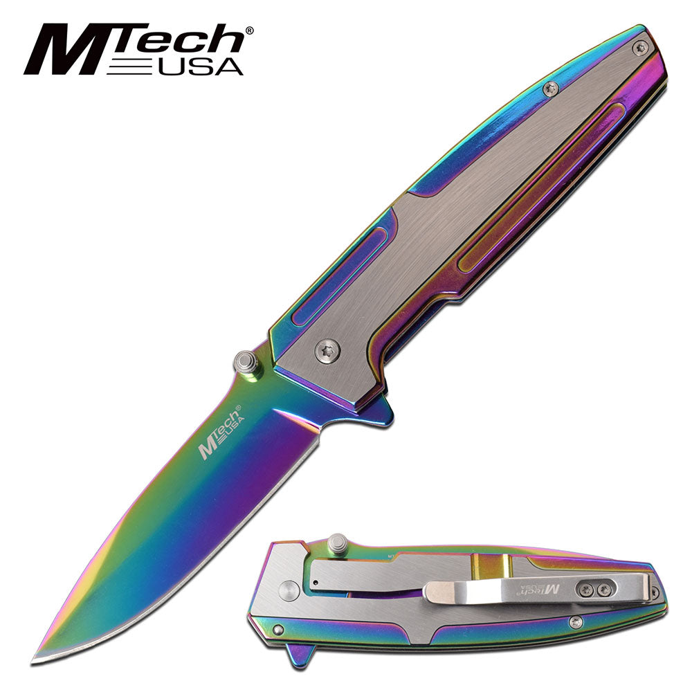 GIFTS INFINITY Pocket Folding Knife, Sharp Stainless Steel Rainbow 4.75" Tinite Coated Two Tons Stainless Steel Handle