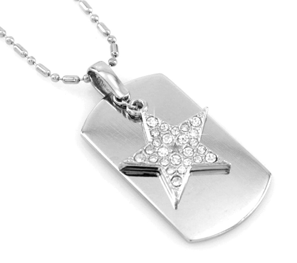 Super Star Silver Tone Dog Tag Necklace