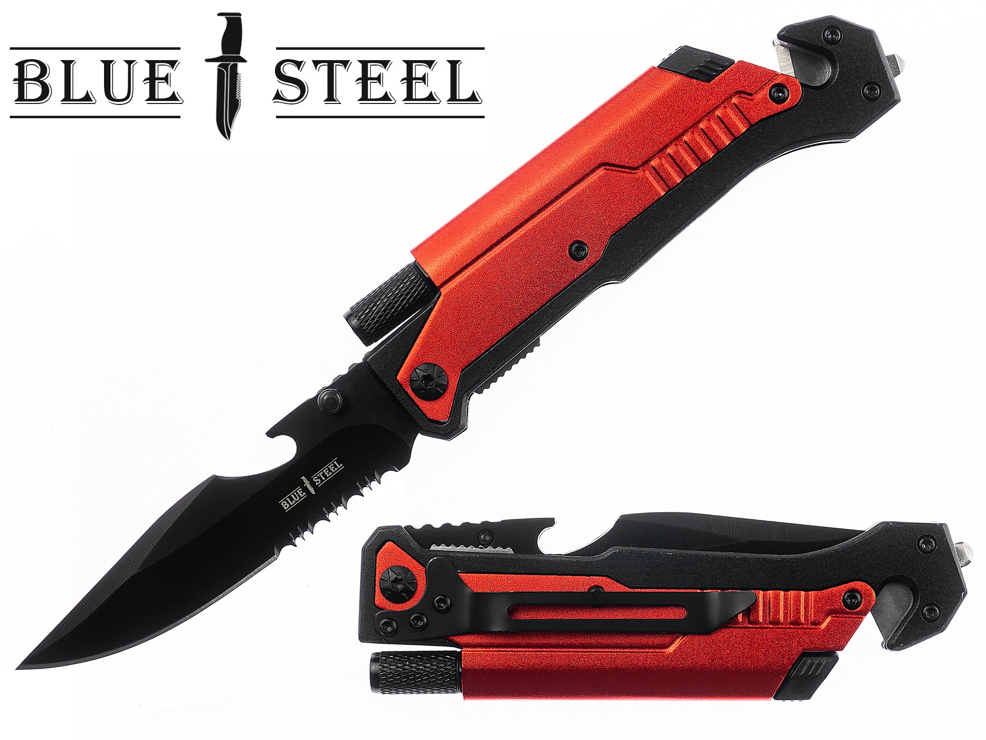 GIFTS INFINITY 8.5" Overall Pocket Knife with LED Light, Multitool Folding Tactical Knife, Survival Knife with Seatbelt Cutter