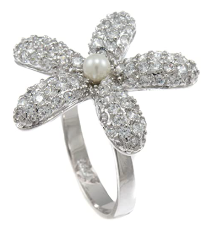 Blooming Flower Pearl Swarovski Ring