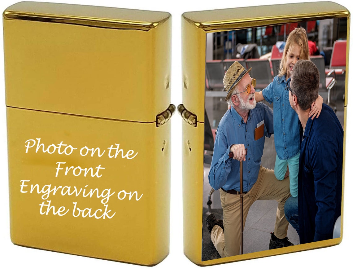 GIFTS INFINITY Custom Gold Tone Lighter Case with Photo, Personalized Image Best Birthday Gift for Husband Father BoyFriend