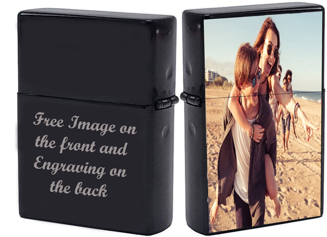GIFTS INFINITY Custom Black Ice Tone Lighter Case with Photo, Personalized Image Birthday Gift for Husband Father Boyfriend