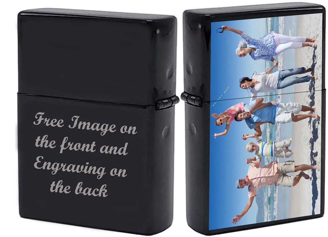 GIFTS INFINITY Custom Black Ice Tone Lighter Case with Photo, Personalized Image Birthday Gift for Husband Father Boyfriend