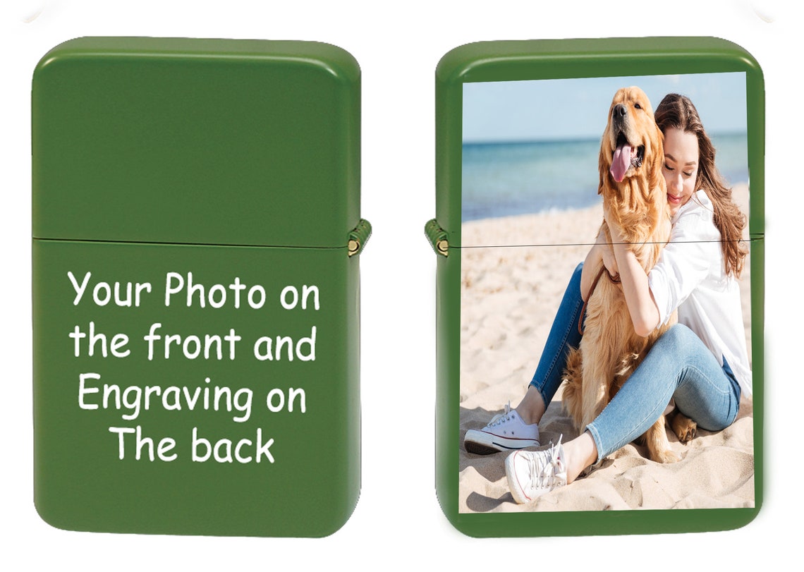 GIFTS INFINITY Custom Lighter Case with Photo, Personalized Image Birthday Gift for Husband Father Boy Friend Green Tone