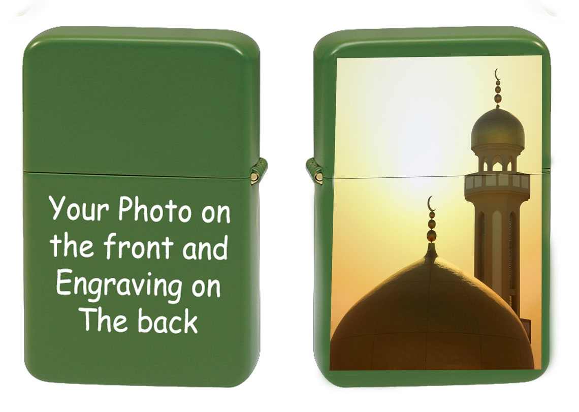 GIFTS INFINITY Custom Lighter Case with Photo, Personalized Image Birthday Gift for Husband Father Boy Friend Green Tone