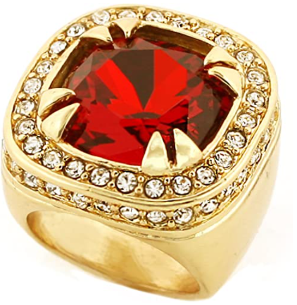 Gifts Infinity Gold Tone Synthetic Red CZ Stone Mens Rick Ross Hip Hop Style Ring - Square Gemstone Signet Ring