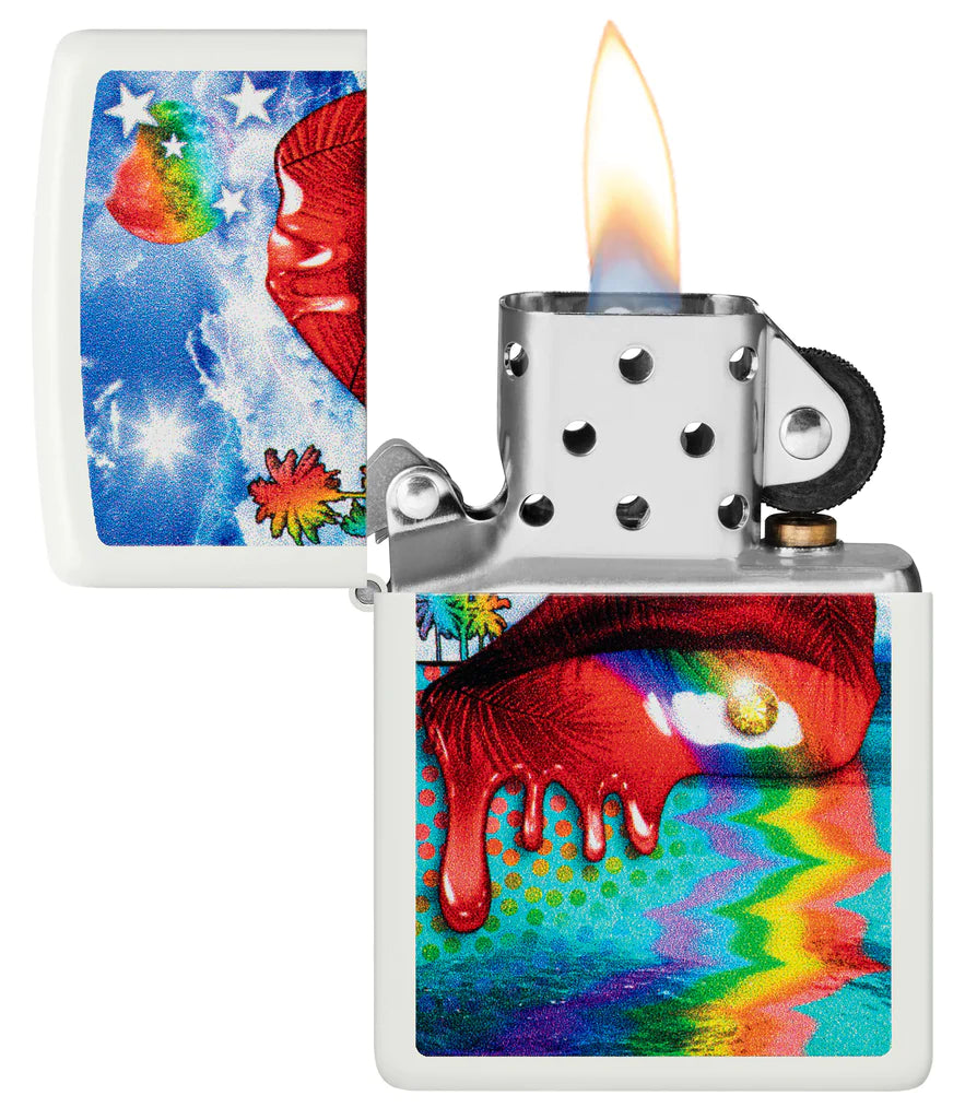 Zippo Gleaming Lips Design A Pair Of Glimmering Lips Melts Under A Dazzling Sky On This White Matte Lighter