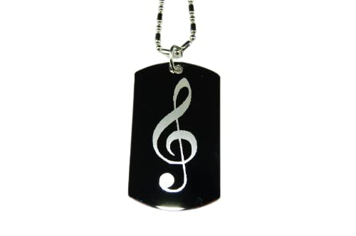 Clef Music Note Dog Tag Pendant Necklace