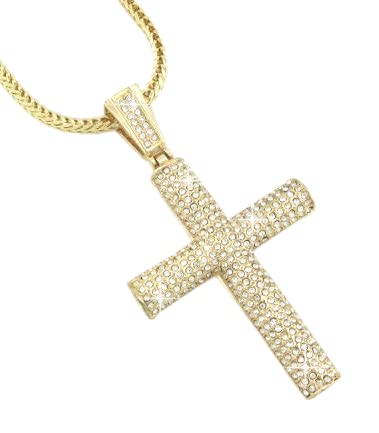 Hip-Hop Bling Iced Out Pendant with 36" Chains Gold And Silver Cross, Masonic & Guadalupe