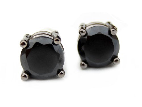 YMCMB Black Stud Onyx CZ Round Earrings Black Rhodium, 8 mm