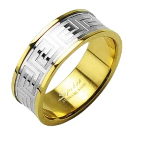 Blingforfun Men / Ladies 316L Surgical Stainless Steel Rings/ IP Gold/ Steel Center/Maze Size 12