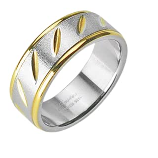 Blingforfun Size 6 Surgical Stainless Steel Couple Ring/IP Gold/Brushed Steel Center/Dia Cut