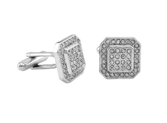 Blingforfun Elegant Vermeil Inner Shape CZ Silver Tone Cufflinks Gift Boxed