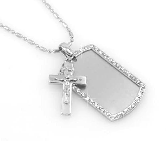 GIFTS INFINITY - Unisex Bing Hip Hop Pendant Dog Tag Necklace Chain (Crucifix SL)