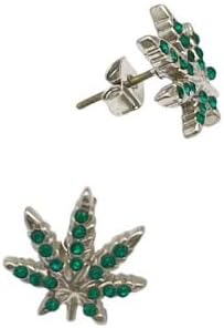 Leaf Stud Earrings - Silver Green