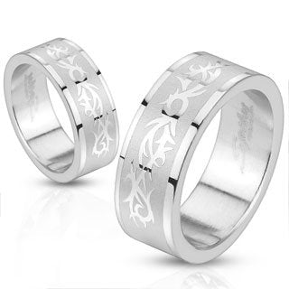 Blingforfun Size 8 Stainless Steel Two Tone Couples Tribal Pattern Band Ring