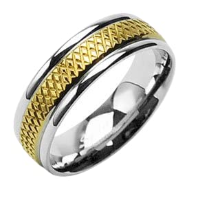 Blingforfun Men / Ladies 316L Surgical Stainless Steel Rings/Grooved IP Gold Center Ring Size 11