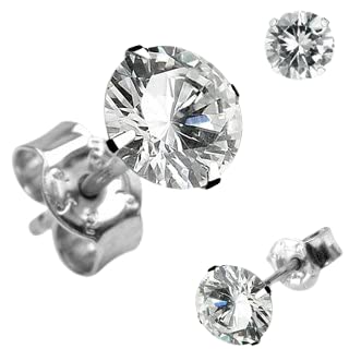 Pair of .925 Sterling Silver Earring Martini Stud Earring w/Round Clear 6 MM Cubic Zirconia