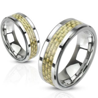 Blingforfun Size 11 Surgical Stainless Steel Couple Gold Carbon Fiber Inlay Band Ring