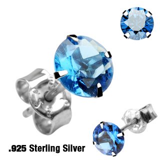 Pair of .925 Sterling Silver Earring Martini Stud Earring w/Round Light Saphire 9MM Cubic Zirconia