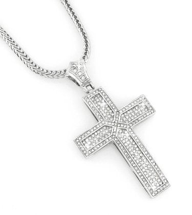 Hip-Hop Bling Silver Tone Criss-Cross Cross Pendant