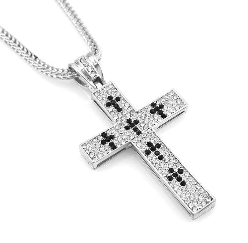 Hip Hop Bling Silver Tone Multi Block Cross Pendant Necklace free 36" chain