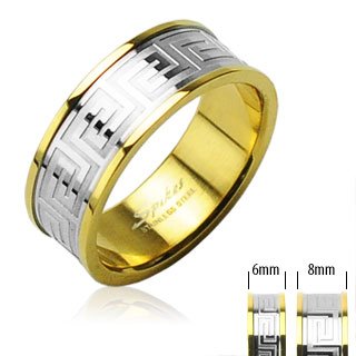 Blingforfun Men / Ladies 316L Surgical Stainless Steel Rings/ IP Gold/ Steel Center/Maze Size 12