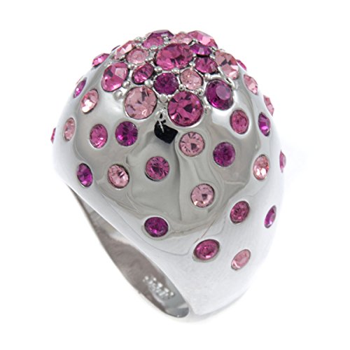 GIFTS INFINITY Pink Iced Polka-Dotted Rodhium Plated CZ Stone Ladies Ring (5)